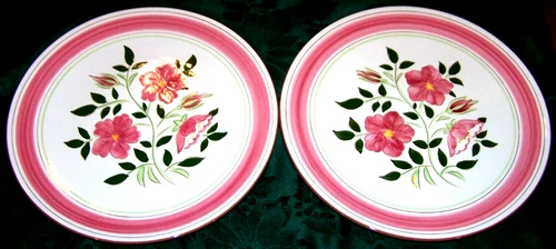 2 Pristine Undamaged Stangl Pottery 12.25" Wild Rose Plates