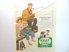 1949 KELLY SPRINGFIELD TIRES BETTER Fun Fishing art print ad