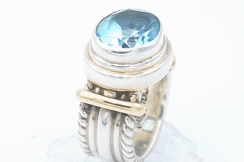 Reve Designer Ring 14K Gold & Sterling Silver 3.00 Carat Blue Topaz Bezel Set - Picture 4 of 5
