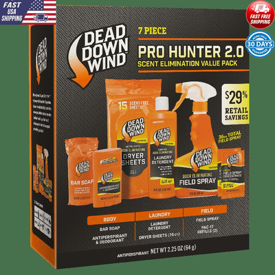7 Piece Scent Elimination Hunting Kit New Soap Deodorant Laundry Field Spray