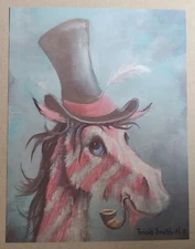PRINT~Steampunk~Striped~~HORSE~~Top hat~Whimsical~ART~8 1/2" x 11"~Silly~Surreal