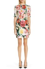 DOLCE & GABBANA Pink Floral Print Stretch Crepe Cocktail Sheath Dress 42 IT = 6