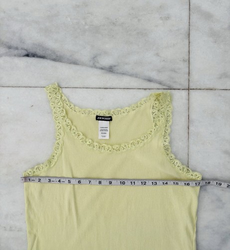 Y2K VTG Joe Boxer Lace Trim Camisole Tank Yellow Cotton Babydoll Fairy Womens XL - Picture 7 of 7