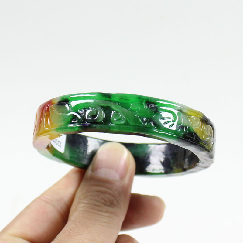 63mm Chinese Hand-carved Multi-Color Jadeite Jade Gems Bangle
