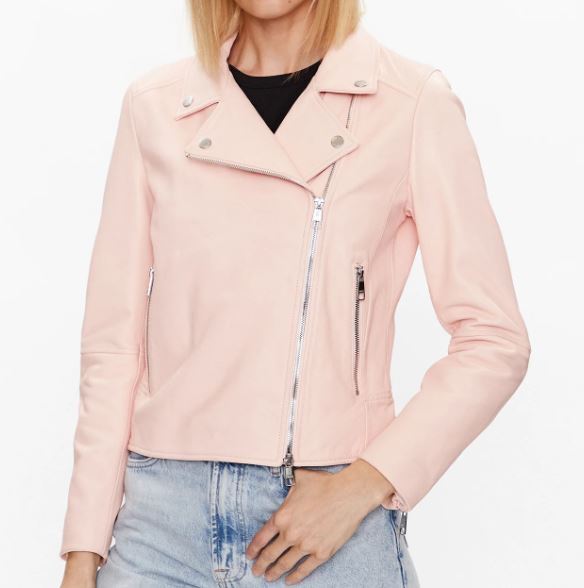 HUGO BOSS Damen Lederjacke C Saleli Echtleder Nappa Bikerjacke 38 42 pink  rosa