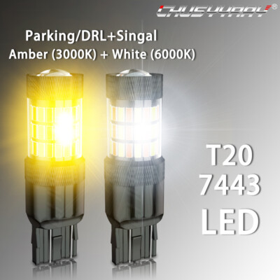 White Amber Switchback 7443 7444 LED Turn Signal Blinker Parking DRL Light Bulbs