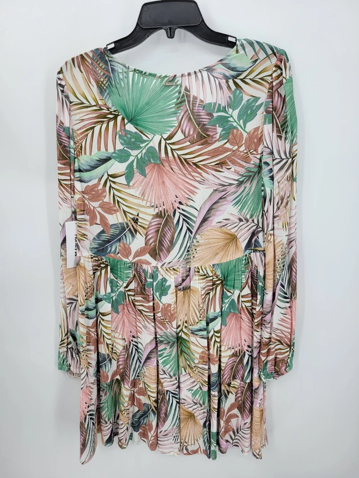 Hurley Dress Womens Medium Hawaiian Floral Long Sleeve Beachy Boho Flowy - Image 2 of 4