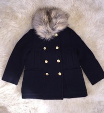 NEW 228 J Crew Crewcuts Girls' Chateau Faux Fur Collar Coat C8583 4/5 Navy NWT
