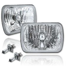 7x6 Crystal Clear Glass Lens Metal Headlight H4 Halogen Light Clear Bulb Pair 7x6 Crystal Clear Glass Lens Metal Headlight H4 Halogen Light Clear Bulb Pair