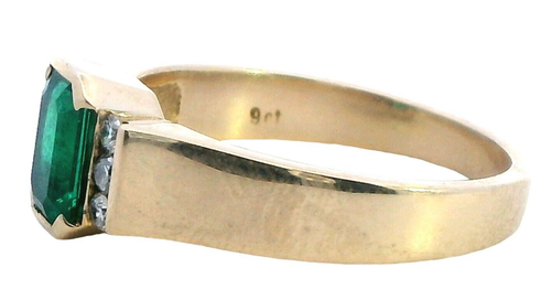 Emerald and Diamond 9ct Yellow Gold Ring - Picture 12 of 16