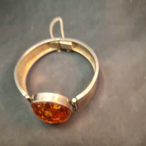 Sterling Silver 925 Bangle Large Baltic Amber Elegant Antique Bracelet Jewellery - Picture 12 of 13