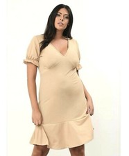 plus size ruffle hem dress UK 16 womens ladies beige party