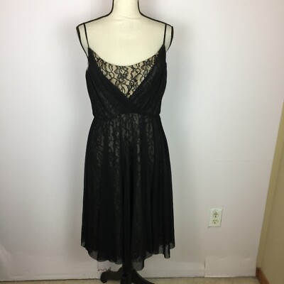 Maggy London Fit & Flare Slip Dress Size 8 Womans Black Lace Silk Overlay  Lined | eBay