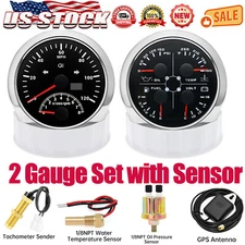 2 Gauge Set 85mm Car GPS Speedometer 120MPH W/Tacho&4 IN 1 Gauge with Sensor US 