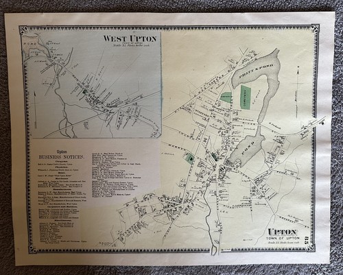 Upton Hopedale MA 1870 original (2) colored maps Shows Homeowners  - Picture 2 of 2