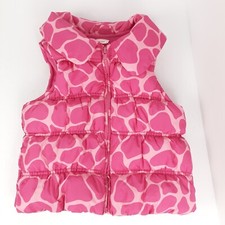 Gymboree Girls Puffer Vest Size S 5/6 Pink Giraffe Fleece Lined Full Zip Pockets