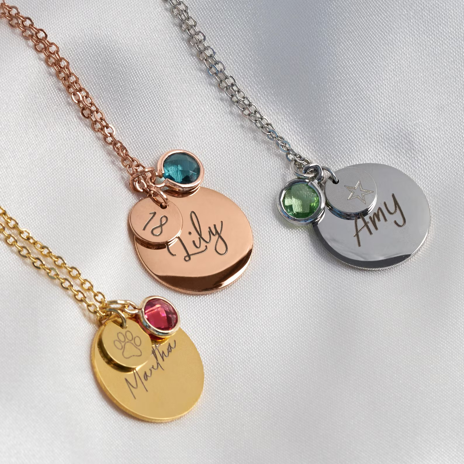 Personalisierte Namenskette & Geburtsstein & Symbol aus Edelstahl 14K Vergoldet.