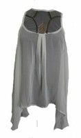 Bluse Damenbluse ÄRmellos Transparent Ecru Tunika Zipfelbluse Rainbow 36 Neu