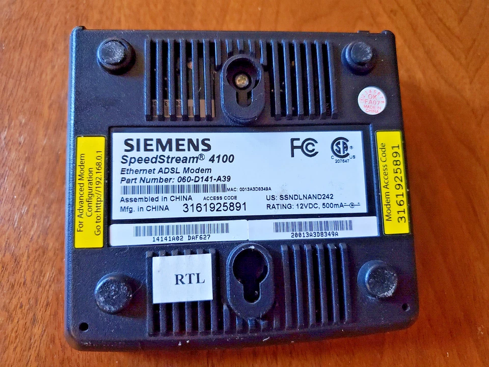 Módem Ethernet Siemens SPEEDSTREAM 4100 ADSL 060-D141-A39 Foto 4 de 4
