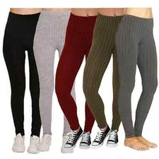 Womens Ladies Plain Warm Thick Chunky Cable Ribbed Stretch Knitted Leggings 8-16