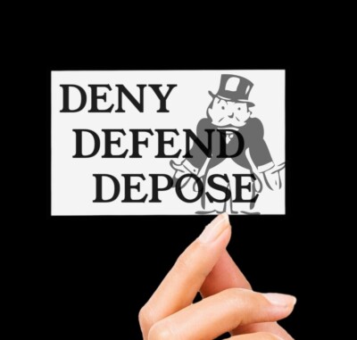 DENY DEFEND DEPOSE Glossy Laminated Vinyl  Sticker 4 x2.5 