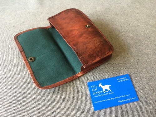 Leather Tobacco Pouch WTPS-Z Inside Zip Press-stud Handmade Goat Leather - Picture 5 of 10