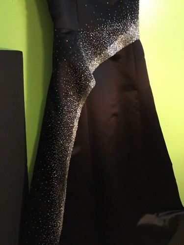 Vintage JOVANI NEW YORK Stunning Black Evening Satin Dress With Pearls Size 6 - Picture 3 of 7