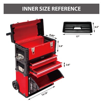 Big Red Rolling Tool Chest With Wheels Stackable Tool Storage Cabinet With 3 Drawers For Garage Workshop Big Red Rolling Tool Chest With Wheels Stackable Tool Storage Cabinet With 3 Drawers For Garage Workshop