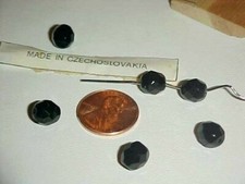 50 VINTAGE CZECH GLASS JET FACETED OVAL 8mm. BEADS L300