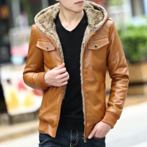 Mens Autumn Winter Casual Long Sleeve Hooded Fur Collar Thick Cotton Jacket Mens Leather Jacket with Hood Mens Autumn Winter Casual Long Sleeve Hooded Fur Collar Thick Cotton Jacket Mens Leather Jacket with Hood