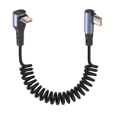 3.2ft Coiled USB C to USB C Cable 65W 6A Fast Charge 90 Degree Right Angle