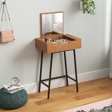 Dressing Table with Flip-Up Mirror 16 Small Compartments Natural Wood Effect