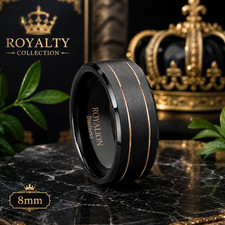 6/8mm Black Tungsten Ring, Gold or Silver Line, Engraved Wedding Band