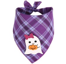 Dog Bandana Halloween with Ghost Appliques, Purple Pet Dark Blue, Pattern C 