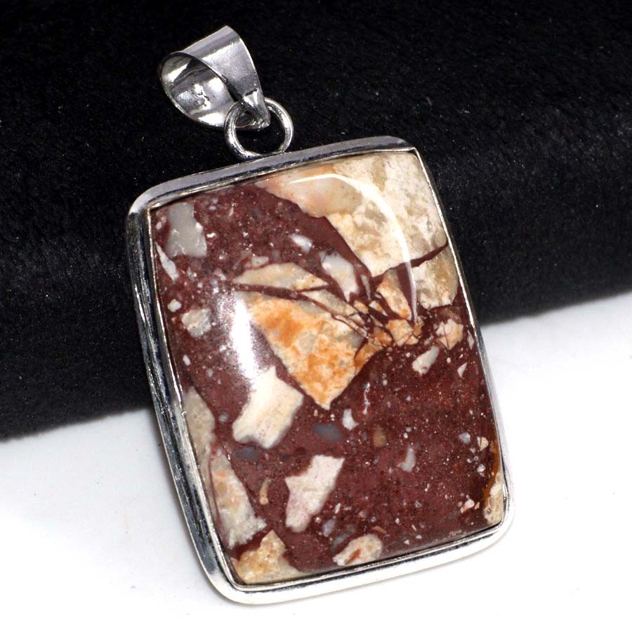 925 Silver Plated Marble Jasper Pendant Handmade Jewelry Size 1.8