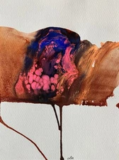 Abstract Mixed Media Ink Watercolor Painting on 9 X 12” Paper Contemporary