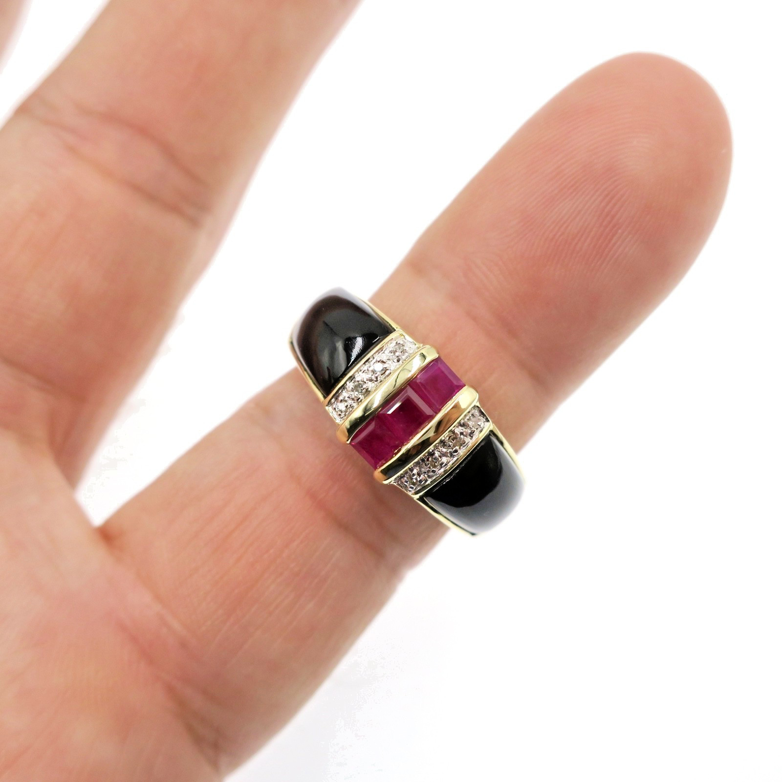 14k Solid Yellow Gold Natural Ruby Diamond and Bl… - image 2