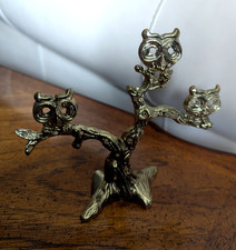 REVERE Vintage 3 OWLS Yellow Gold Tone Earring Tree Stand Holder Metal