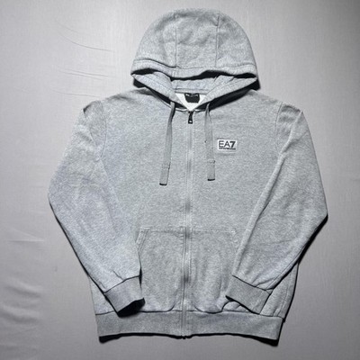 EA7 Emporio Armani Hoodie Mens Small Gray Full Zip Fleece Logo Sweatshirt Casual