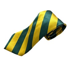 Tiemart Men  s Tie Gold Green Stripe Polyester Dress Casual Fancy
