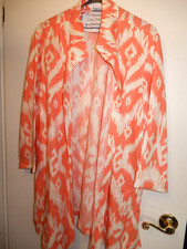 Chicos Womens size 3 XL Ikat Sunrise orange Linen Open Jacket 3/4 Sleeves