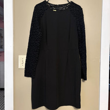 Metaphor Womens Black Long Sleeve Sheer Animal Print Lace Sleeve Dress Size 14