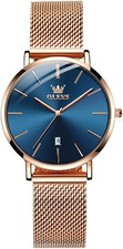 OLEVS Ladies Ultra Thin Watches, Big Dial Stainless Steel Mesh Strap Casual