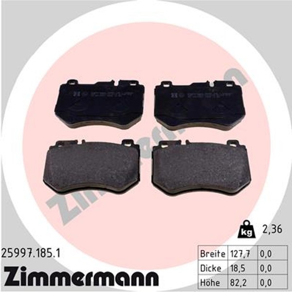 Zimmermann Bremsbelagsatz Scheibenbremse 25997.185.1 FüR Mercedes W205 C205 S205-image