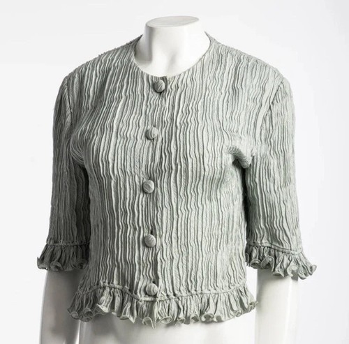 VINTAGE 1988 Giorgio Armani Damen Plissee hellblau Plisse Bluse Italy - Gr. 38 - Bild 3 von 6