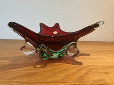 Murano Original Rot Grün Klar Zipfelschale Sommerso Vintage Papierlabel 60er 60s