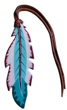 Leather Hand Painted Teal  White Tie-On Feather
