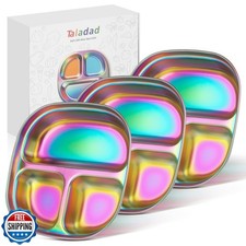 3Pack Stainless Steel Kids Plates, Kids Toddlers Babies Tray, Balanced Bites