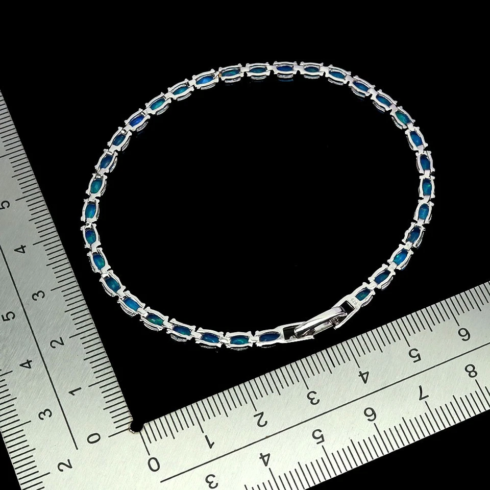 Pulsera de plata de ley 925 ovalada ópalo azul 5x3 mm joyas de piedras preciosas naturales 7,5 pulgadas Foto 3 de 4