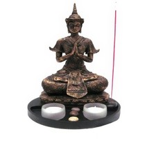 Gro&szlig;e Zen-Garten XXL mit Thai-Buddha, Teelichtern & R&auml;ucherst&auml;bchen